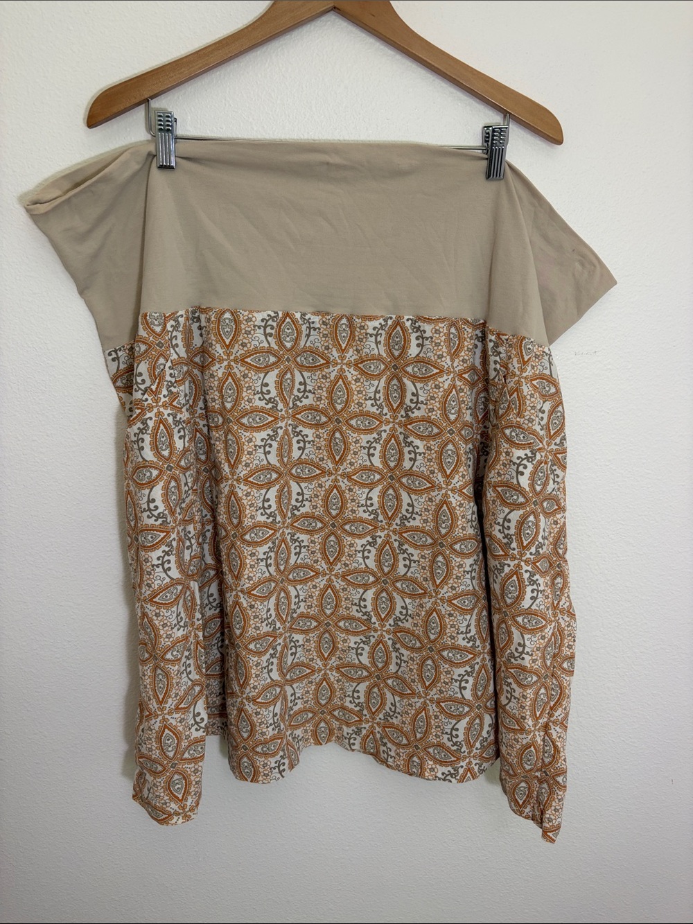 Columbia White Tan Orange Patterned Cotton Skirt